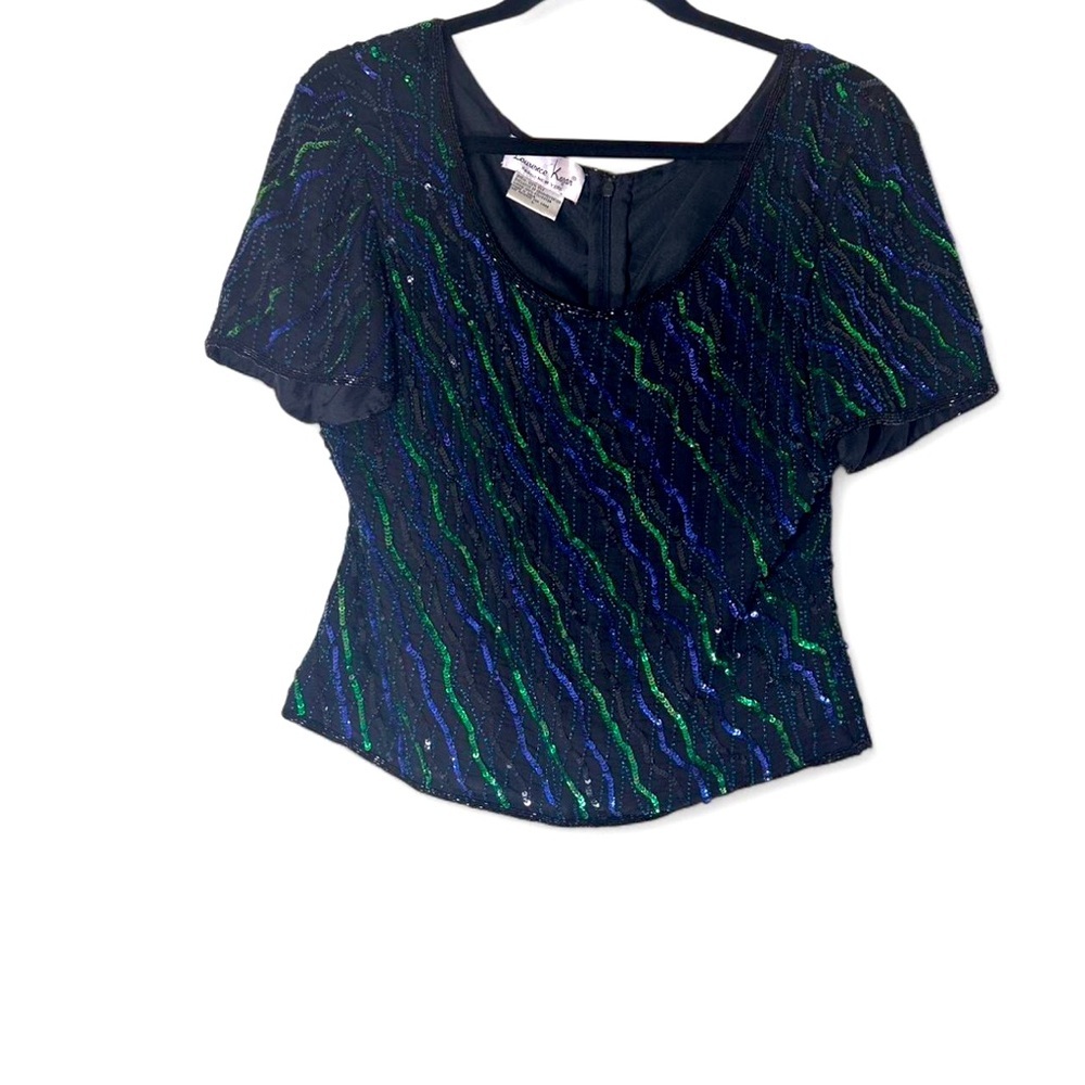 100% Slik vintage beaded Sequin blouse size L Timeless